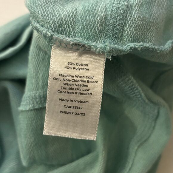 T By Talbots XS Camo French Terry Pullover Top Aqua 3/4 Sleeve Athleisure Cotton - Picture 7 of 9